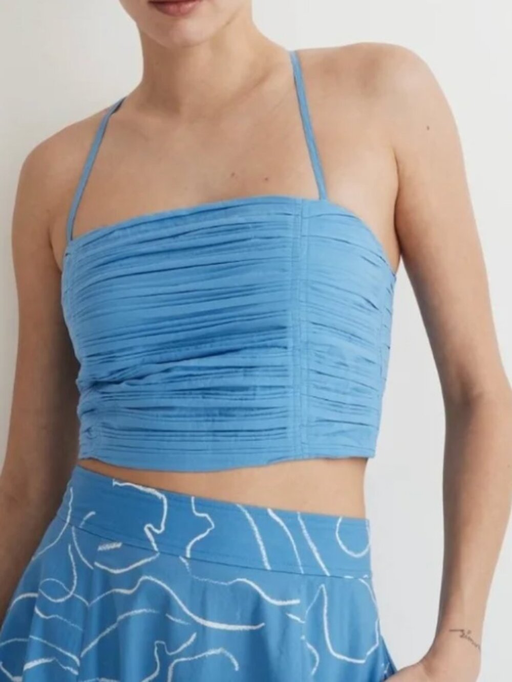 NWT Madewell Poplin Crop Tube Top Blue Pleated Wendy Cami Size 00